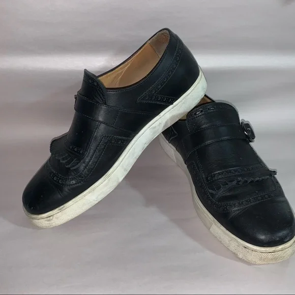 CHRISTIAN LOUBOUTIN size 42 black leather Kiltie Moc style SNEAKERS